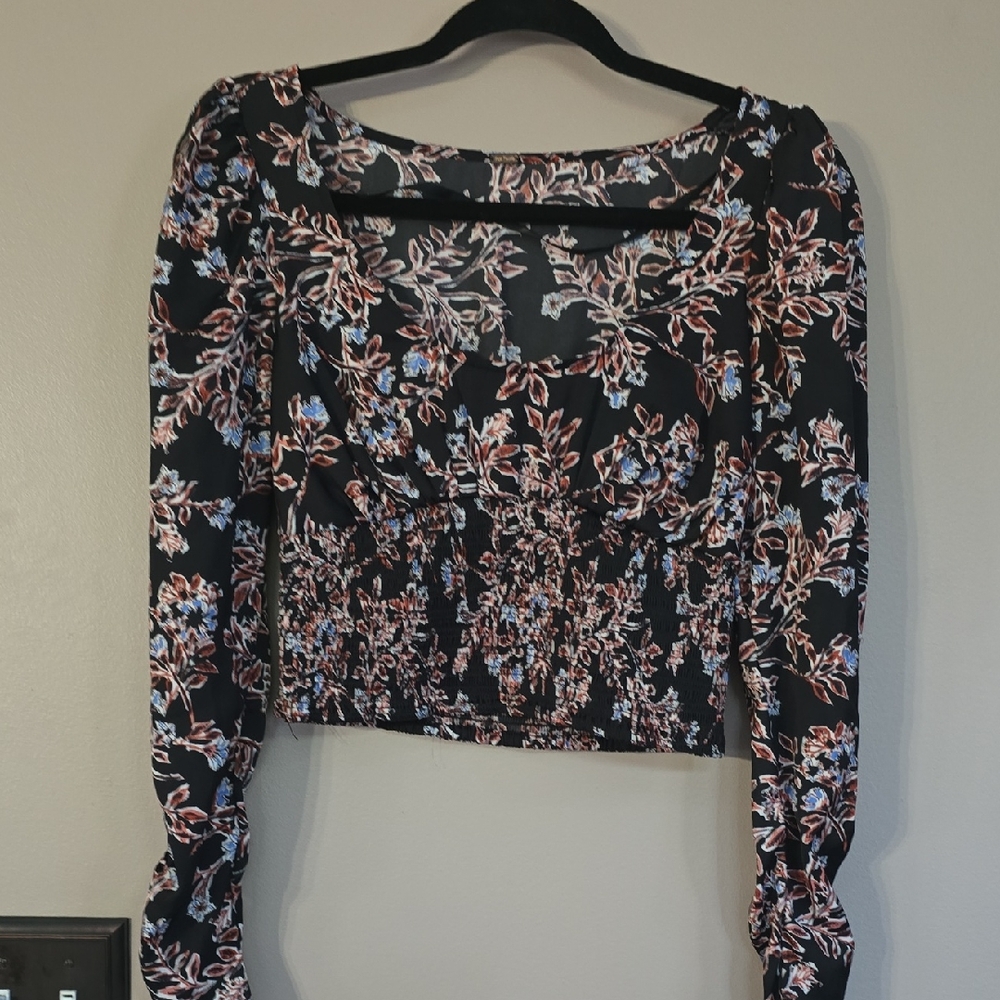Free People off The Shoulder Black Floral Blouse